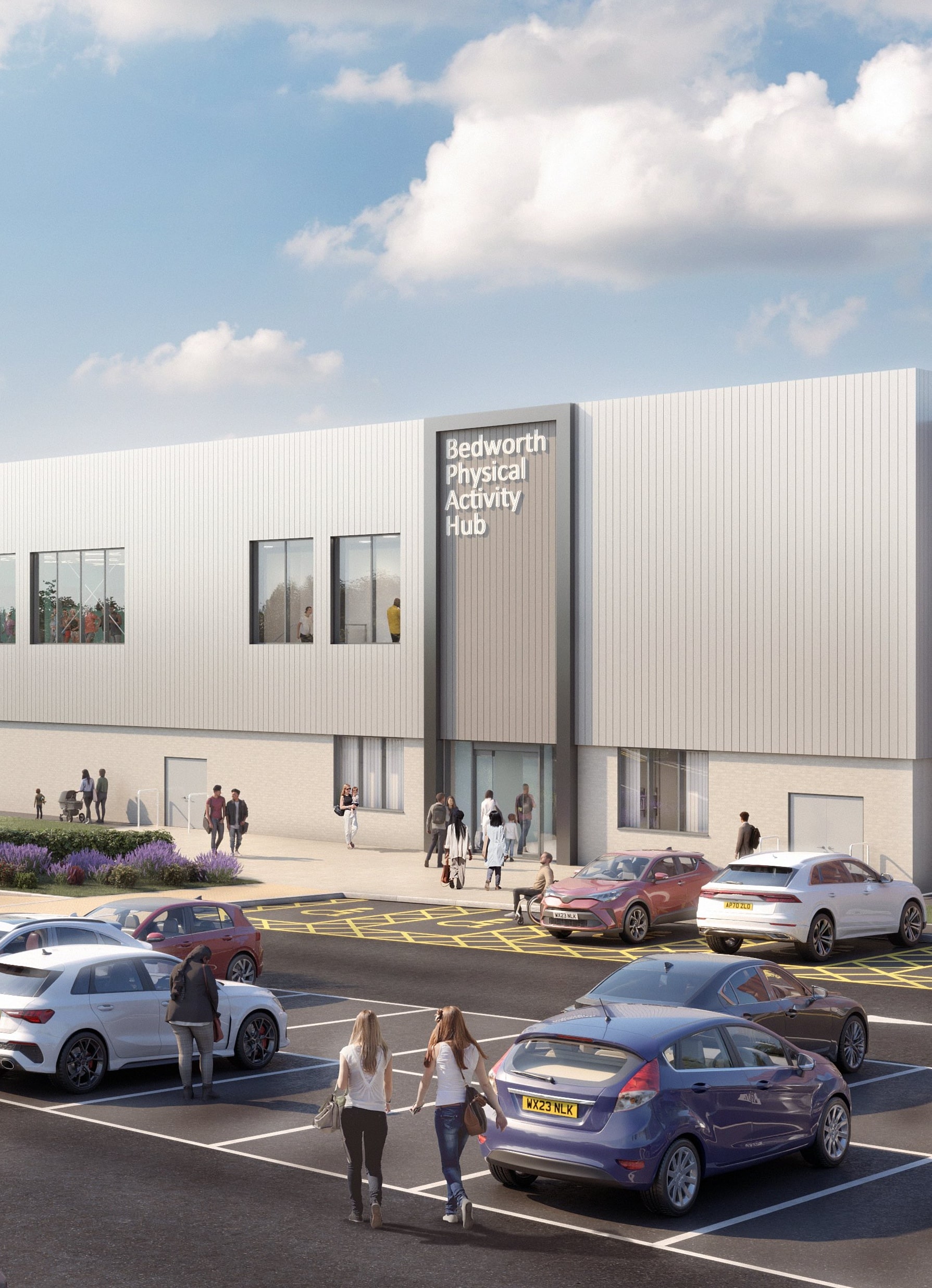 CGI of Bedworth Physical Activity Hub main entrance